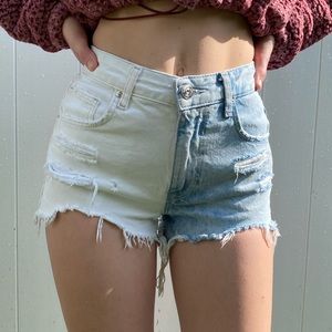 Two dye Bershka high waisted distressed jean shorts